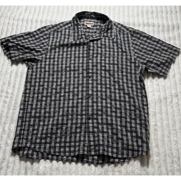 Quiksilver Shirt Mens XL Dark Navy Plaid Short Sleeve Button Up Casual - Picture 1 of 14